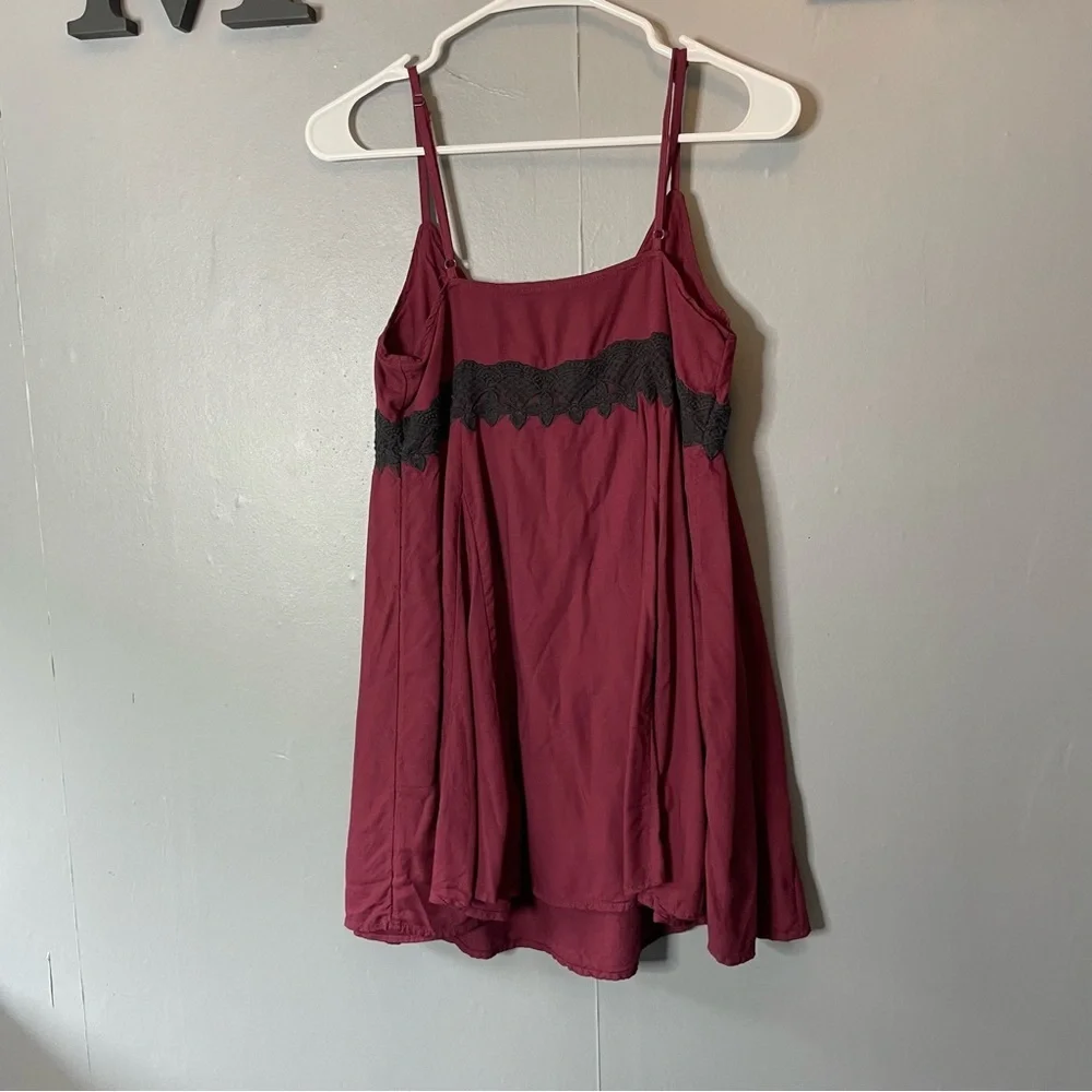Urban outfitters Burgundy babydoll Dress‎ with Black Lace Detail size small
